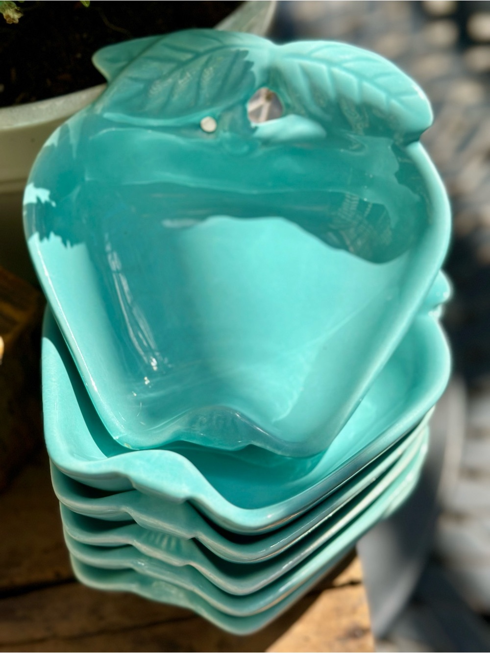 Vintage Hoenig California 734 Turquoise Apple Dishes Set 6 MCM USA Pottery